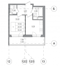 ЖК «Панорама Невы», планировка 1-комнатной квартиры, 28.90 м²