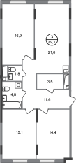 ЖК «Переделкино Ближнее», планировка 3-комнатной квартиры, 89.10 м²