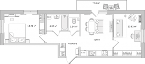 ЖК ЦДС «Новые Горизонты», планировка 2-комнатной квартиры, 56.90 м²