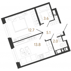 ЖК «Литера», планировка 1-комнатной квартиры, 37.20 м²