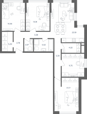 ЖК «Headliner», планировка 3-комнатной квартиры, 117.40 м²