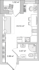 ЖК «Город Первых», планировка студии, 24.89 м²
