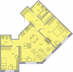 ЖК «Стороны света-2», планировка 2-комнатной квартиры, 61.68 м²