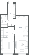 МФК «Равновесие», планировка 2-комнатной квартиры, 49.80 м²