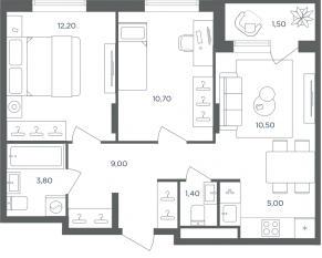 МФК «Равновесие», планировка 3-комнатной квартиры, 54.10 м²