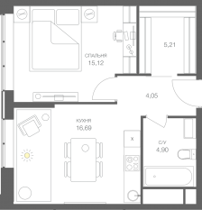 ЖК «Headliner», планировка 2-комнатной квартиры, 46.20 м²