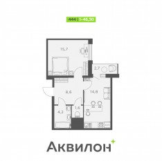 ЖК «Аквилон SKY», планировка 1-комнатной квартиры, 46.30 м²