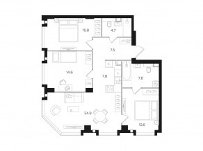 ЖК «Мангазея на Тульской», планировка 3-комнатной квартиры, 96.60 м²