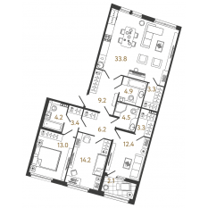 ЖК «Миръ», планировка 3-комнатной квартиры, 112.40 м²
