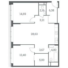 ЖК «Headliner», планировка 3-комнатной квартиры, 81.40 м²