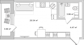 ЖК ЦДС «Новые Горизонты», планировка студии, 28.80 м²