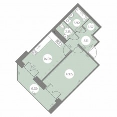ЖК «Огни Залива», планировка 1-комнатной квартиры, 47.03 м²