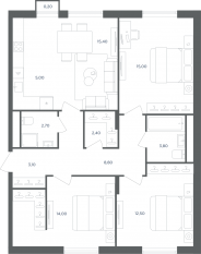 МФК «Равновесие», планировка 4-комнатной квартиры, 81.00 м²