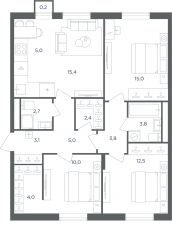 МФК «Равновесие», планировка 4-комнатной квартиры, 82.60 м²
