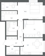 МФК «Равновесие», планировка 2-комнатной квартиры, 62.80 м²