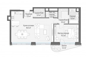 ЖК Дом «Лаврушинский», планировка 2-комнатной квартиры, 85.90 м²