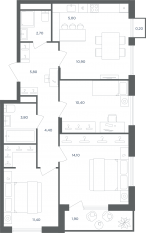 МФК «Равновесие», планировка 4-комнатной квартиры, 70.60 м²