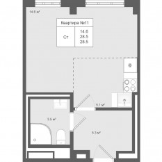 МЖК «Яковлево», планировка студии, 28.50 м²