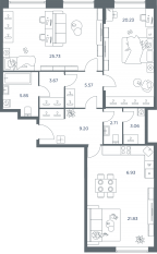 ЖК «iLove», планировка 3-комнатной квартиры, 103.80 м²