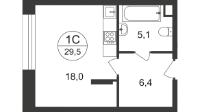 ЖК «Переделкино Ближнее», планировка студии, 29.50 м²