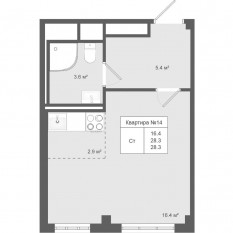 МЖК «Яковлево», планировка студии, 28.30 м²