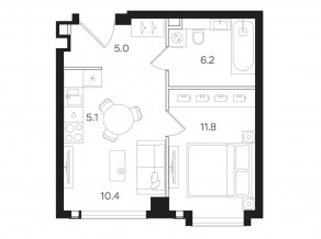 ЖК «Мангазея на Тульской», планировка 1-комнатной квартиры, 38.50 м²