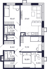Квартал «Тетрис», планировка 3-комнатной квартиры, 76.10 м²