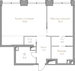 ЖК «Luzhniki Collection», планировка 1-комнатной квартиры, 74.90 м²