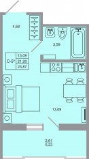 ЖК «Стороны света-2», планировка студии, 23.87 м²