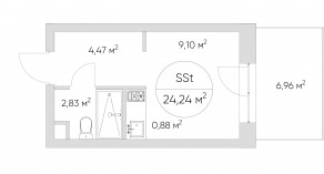 Апарт-комплекс «N'ice loft», планировка студии, 24.30 м²