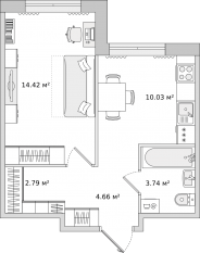 ЖК ЦДС «Dreamline», планировка 1-комнатной квартиры, 34.80 м²