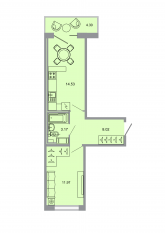 ЖК «Стороны света», планировка 1-комнатной квартиры, 38.20 м²