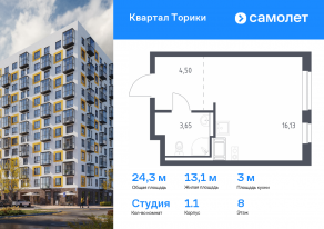 ЖК «Квартал Торики», планировка студии, 24.28 м²
