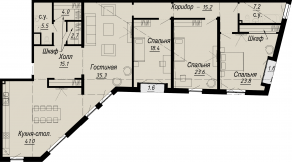 ЖК «Meltzer Hall», планировка 3-комнатной квартиры, 196.01 м²