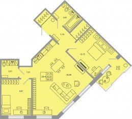 ЖК «Стороны света-2», планировка 2-комнатной квартиры, 66.00 м²