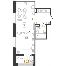 ЖК «Ultra City 3.0», планировка 1-комнатной квартиры, 35.95 м²