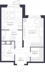 ЖК «Veren Nort сертолово», планировка 1-комнатной квартиры, 39.27 м²