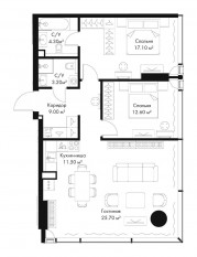 МФК «SLAVA», планировка 2-комнатной квартиры, 83.40 м²