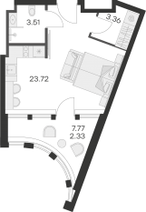 Апарт-комплекс «GloraX Заневский», планировка студии, 37.90 м²