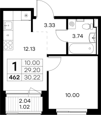 ЖК «GloraX Новоселье», планировка 1-комнатной квартиры, 30.22 м²