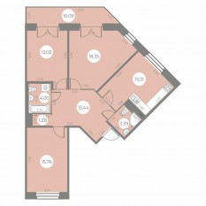 ЖК «Огни Залива», планировка 3-комнатной квартиры, 87.58 м²
