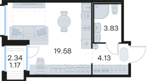 ЖК «GloraX Парголово», планировка студии, 28.71 м²