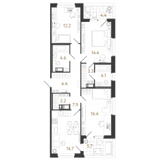 ЖК «Литера», планировка 3-комнатной квартиры, 84.20 м²