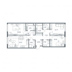 ЖК «iLove», планировка 4-комнатной квартиры, 98.90 м²