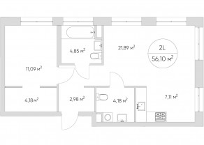 Апарт-комплекс «N'ice loft», планировка 2-комнатной квартиры, 56.20 м²