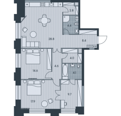 ЖК «EVER», планировка 3-комнатной квартиры, 99.90 м²