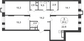 ЖК «Первый Московский», планировка 3-комнатной квартиры, 93.50 м²