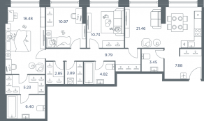 ЖК «iLove», планировка 3-комнатной квартиры, 104.60 м²