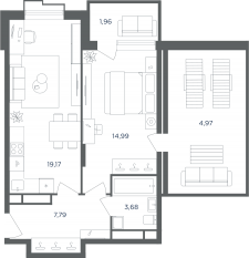 МФК «Равновесие», планировка 2-комнатной квартиры, 52.50 м²