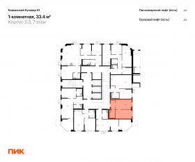ЖК «Кавказский бульвар 51», планировка 1-комнатной квартиры, 33.40 м²